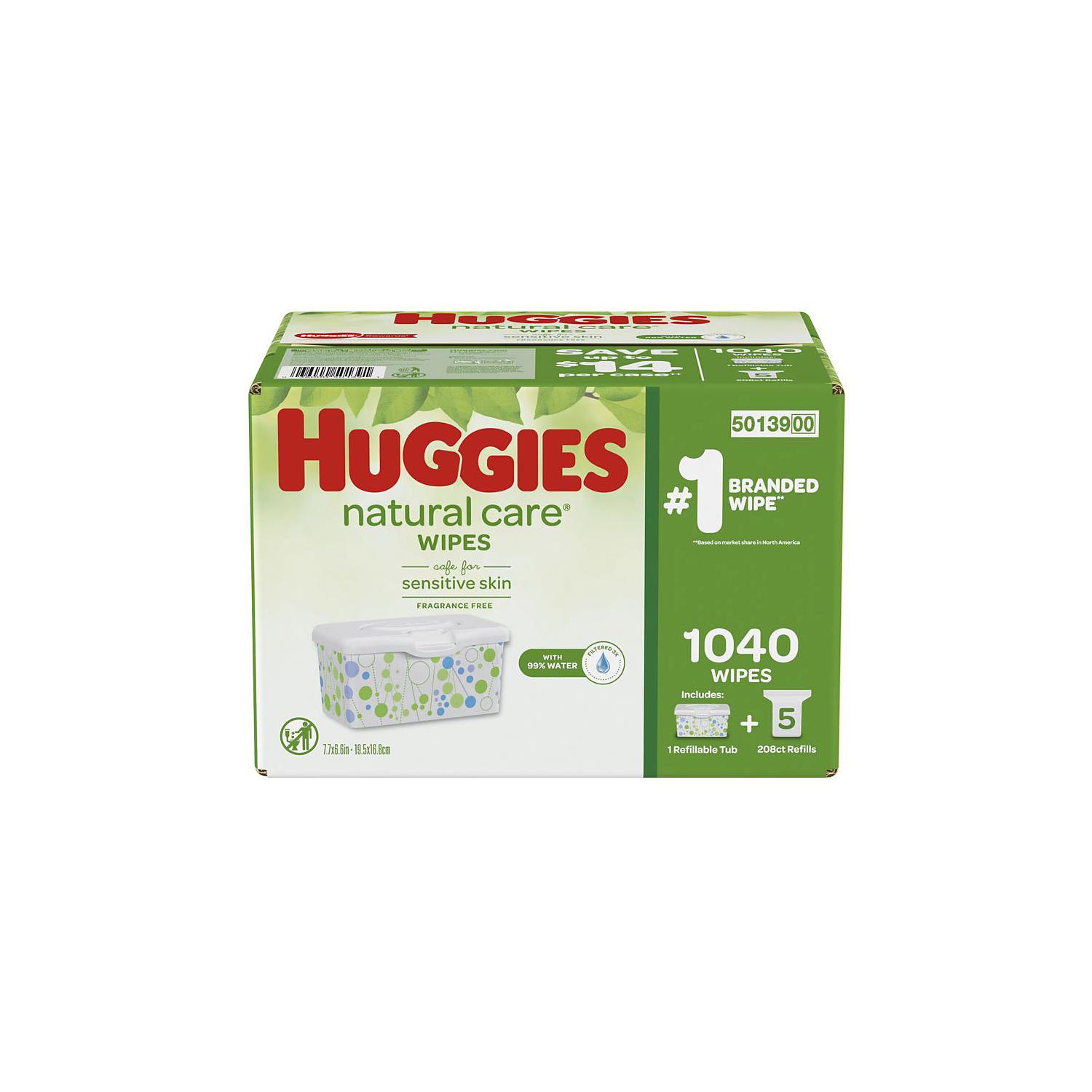 1,040 ct. Fragrance Free Pack of 2 Huggies Natural Care Baby Wipe Refill